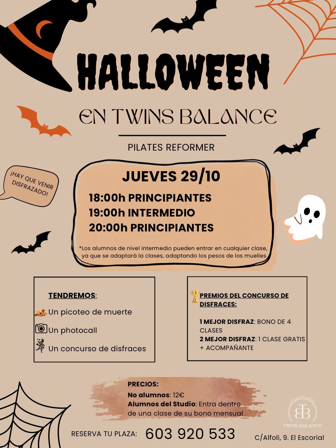Halloween en Twins Balance - Jueves 29 de octubre, Pilates Reformer en El Escorial